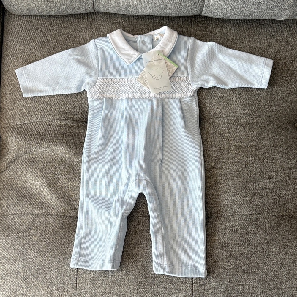 KISSY KISSY Baby Boy Hand Smocked CLB Playsuit 0-3 months Light Blue NWT